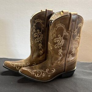 Girls Brown Embroidered Cowboy Boots